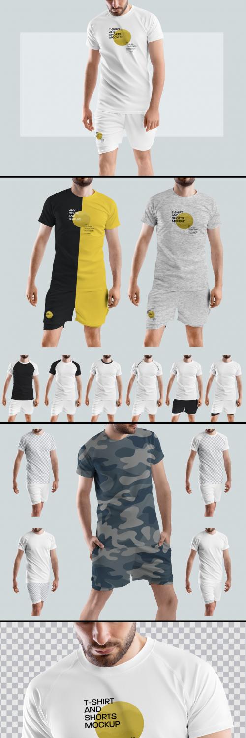 4 Mockup Men's T-Shirt and Shorts with Tights