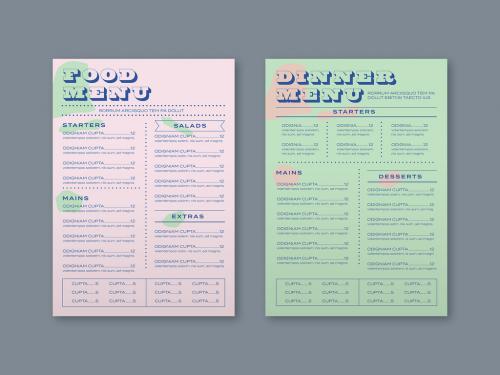 Food Menu with Pink and Green Accents