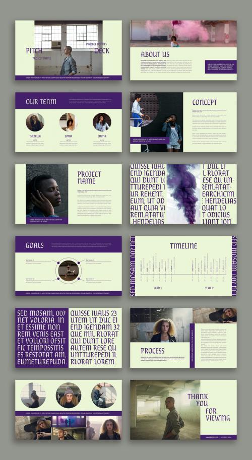 Pitch Deck with Purple and Green Accents