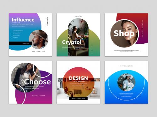 Modern Gradient Social Media Layouts with Circular Shapes