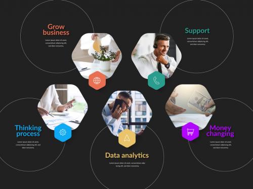 Five Option Infographic Layout with Hexagon Shapes