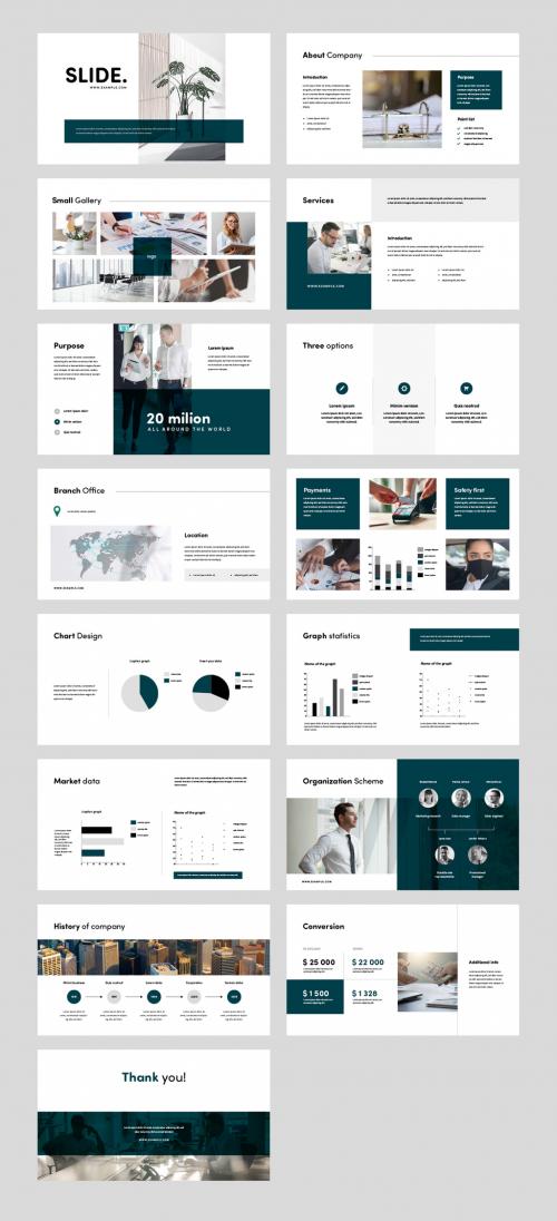 Clean Business Presentation Layouts with Editable Charts