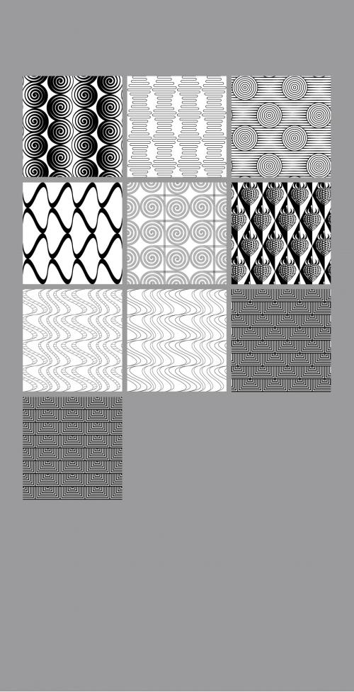 Seamless Pattern Collection with Simple Black and White Geometric Shapes