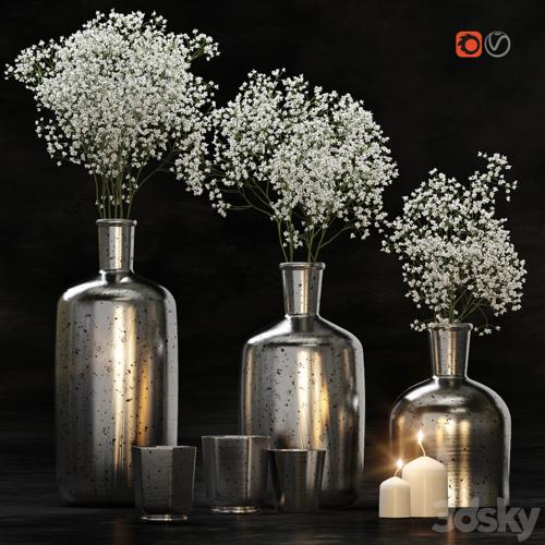 Decorative set with gypsophila flower and candles