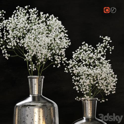 Decorative set with gypsophila flower and candles