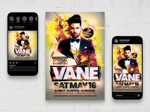 Energetic Nightclub Dj Club Flyer Layout with 3D Elements