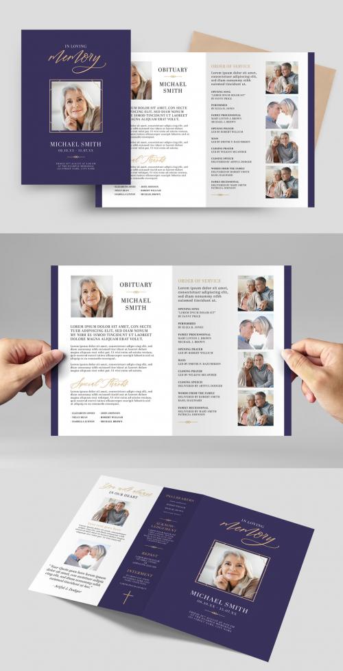 Simple Modern Blue Purple Funeral Program Obituary Bifold Brochure Flyer