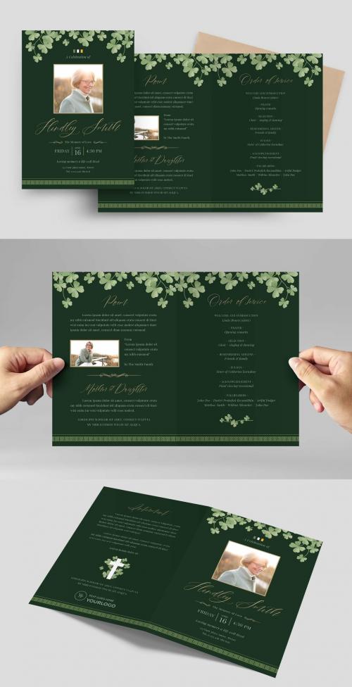 Green Irish Celtic Themed Funeral Program Bifold Layout