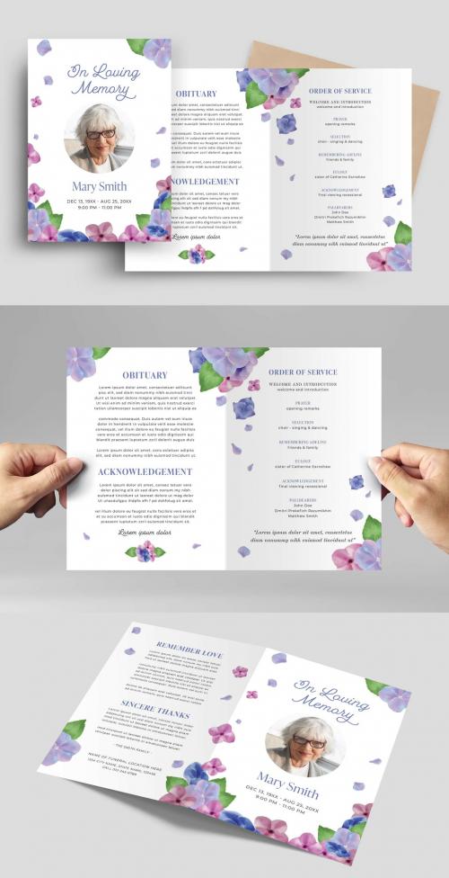 Purple Watercolor Floral Flowers Funeral Program Obituary Memorial Layout