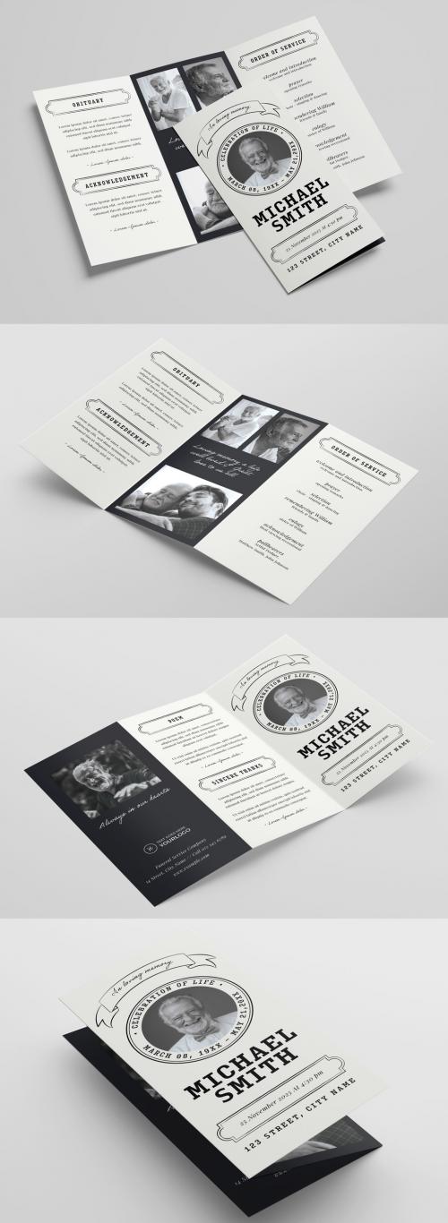 Simple Black White Trifold Funeral Program Memorial Service Layout
