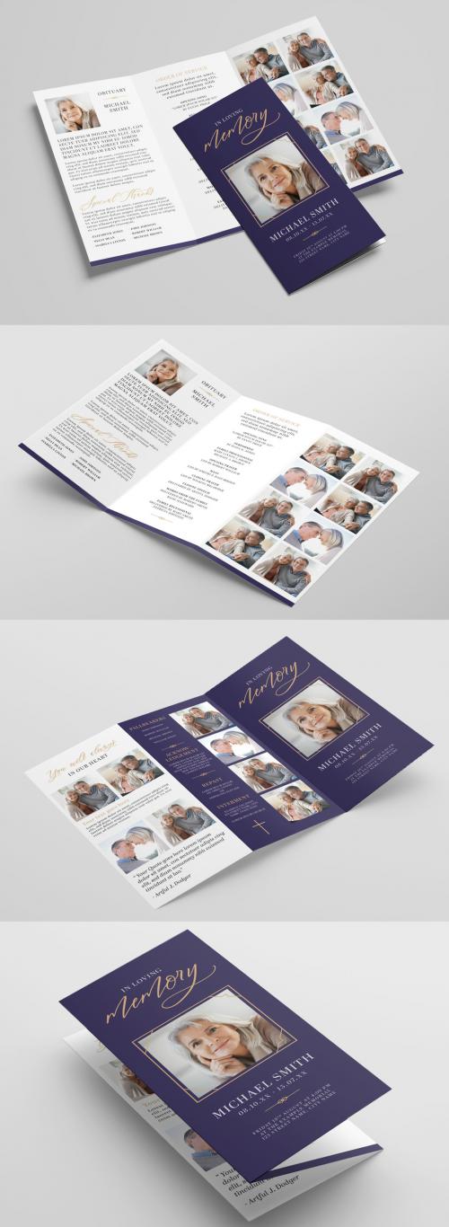 Simple Modern Blue Purple Funeral Program Obituary Trifold Brochure Flyer