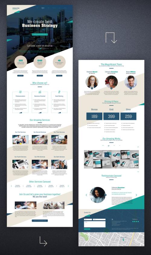 Business Presentation Website with Blue and Beige Accents