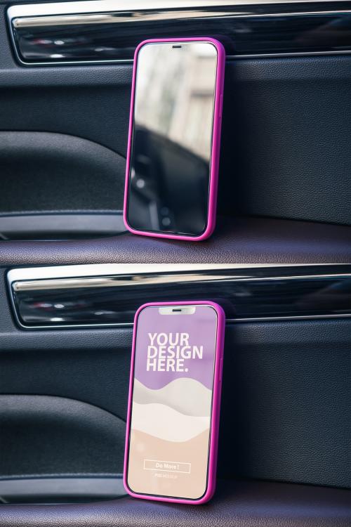 Smartphone Mockup in Modern Car Interior