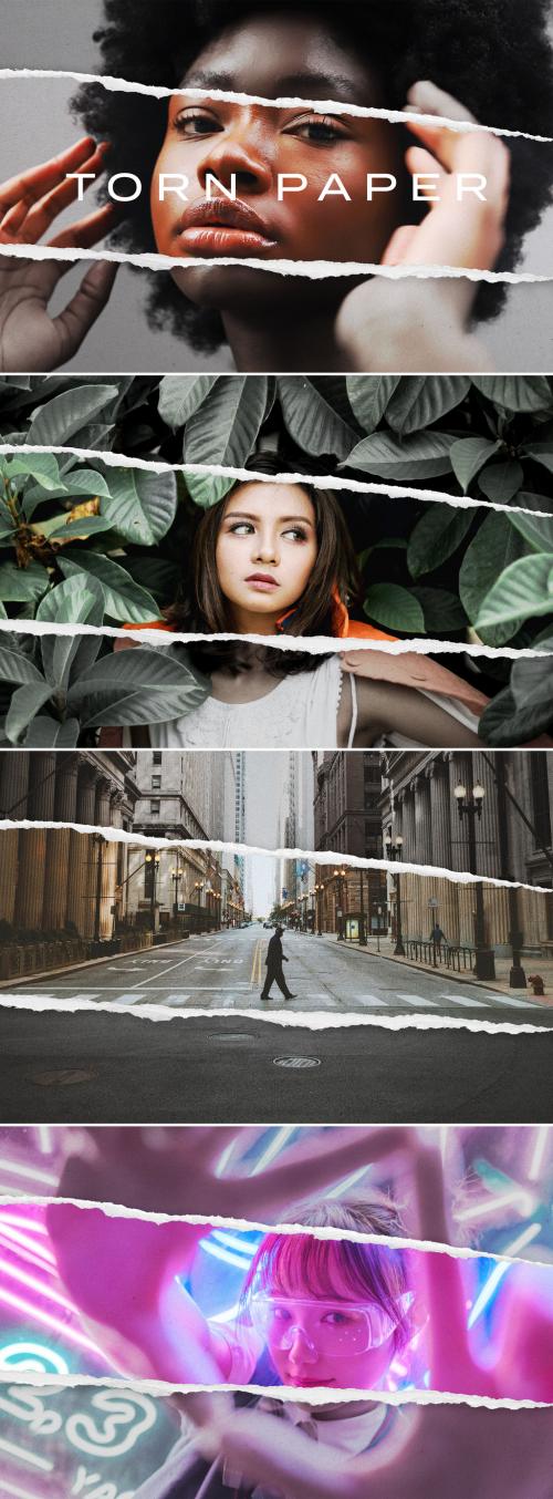 Torn Paper Cut Out Collage Photo Effect Mockup