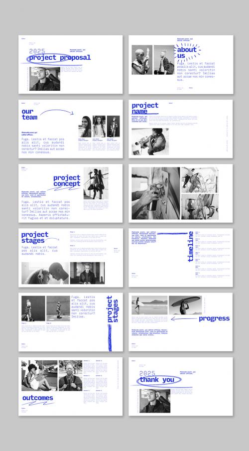 Creative Pitch Deck Layout with Blue Accents