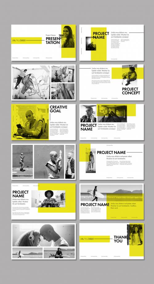 Presentation Layout with Yellow Overlay Elements