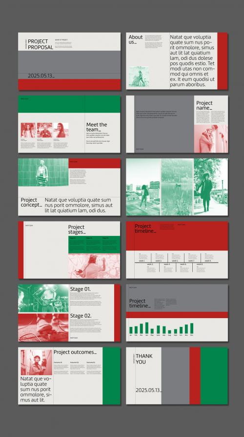 Minimal Pitch Deck Layout with Red and Green Overlay