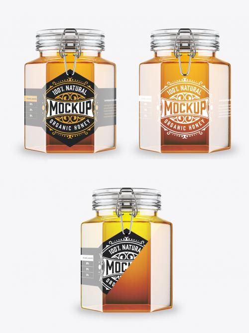 Hexagonal Honey Glass Jar Mockup