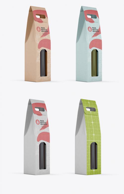 Kraft Paper Pack Wine Bottle Carrier Mockup