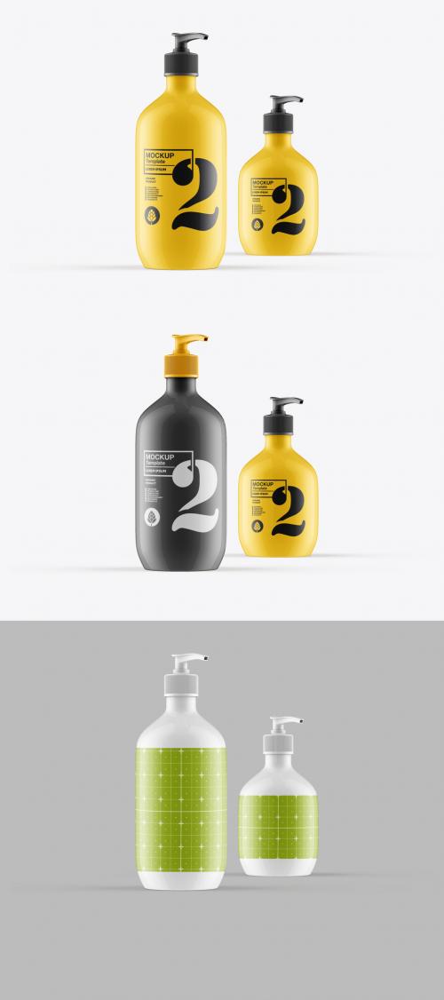 Set Glossy Soap Bottle Mockup