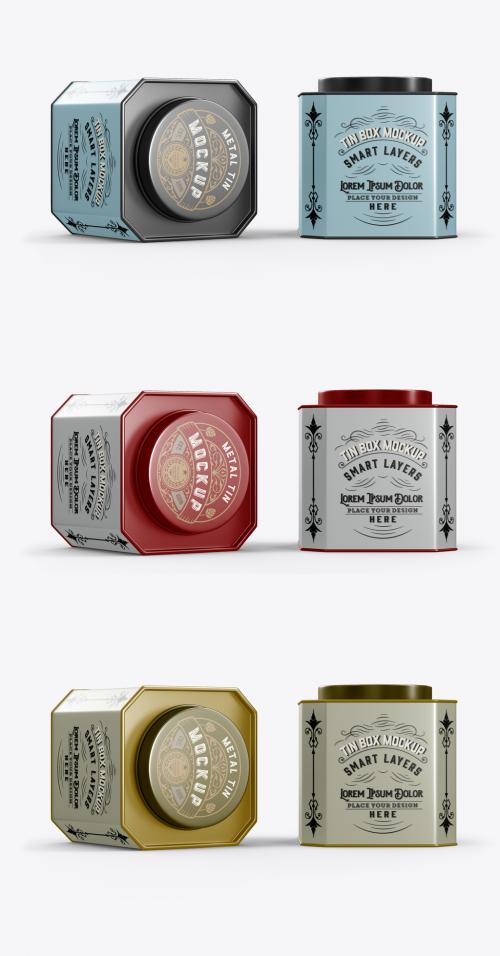 Set Colored Metal Tin Mockup