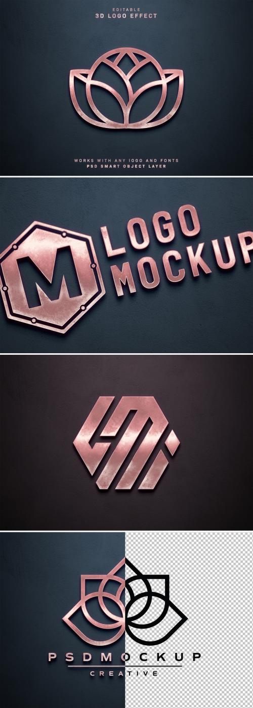 Logo Mockup Old Pink Gold Style Effect