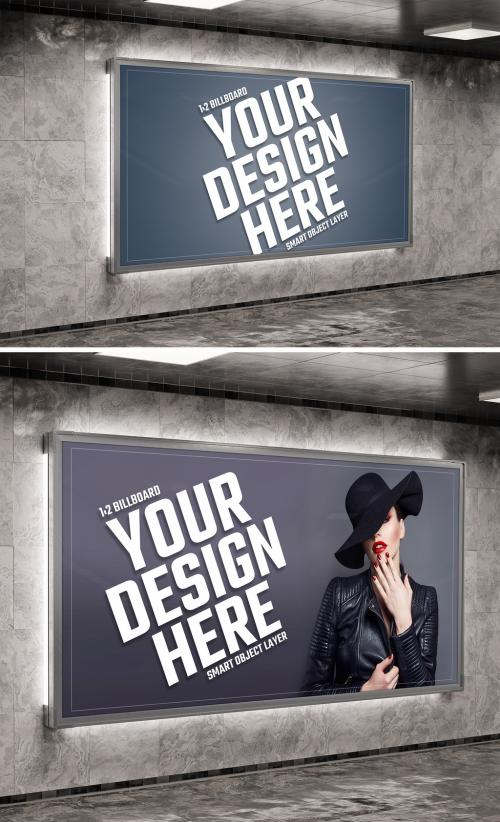 Large Billboard Mockup on Underground Subway Wall