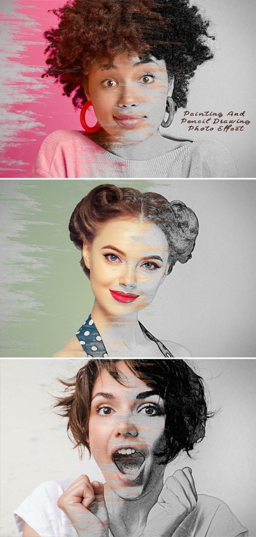 Painting and Pencil Drawing Photo Effect Mockup