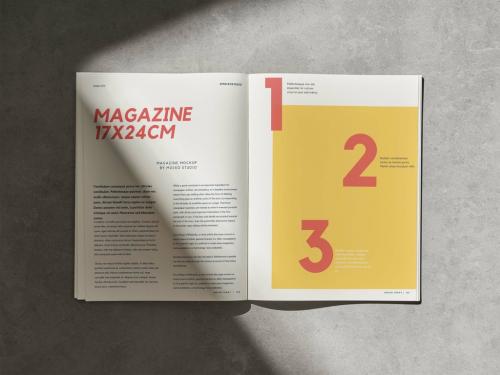 Top View of an Open Magazine Mockup with Hard Light