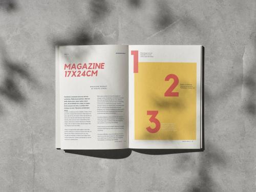 Open Book or Magazine with Plant Shadows Mockup