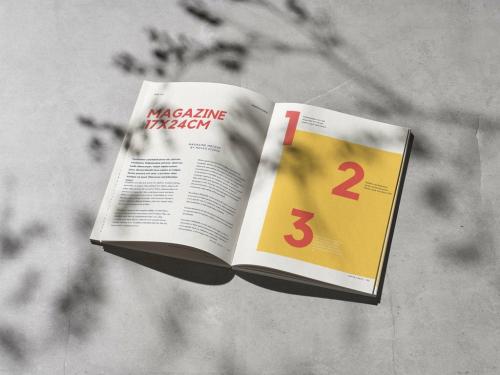 Open Book or Magazine with Plant Shadows Mockup