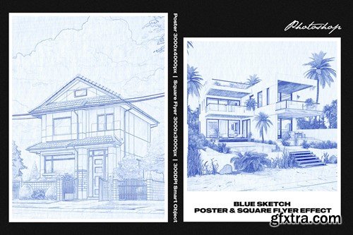 Blue Sketch Photo Square and Poster Effect 95EQ68K