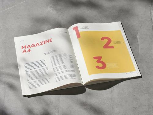 Open A4 Magazine with Plant Shadow Mockup