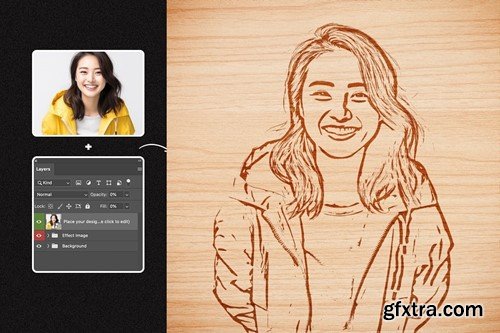Wooden Sketch Photo Square and Poster Effect J3X89ES