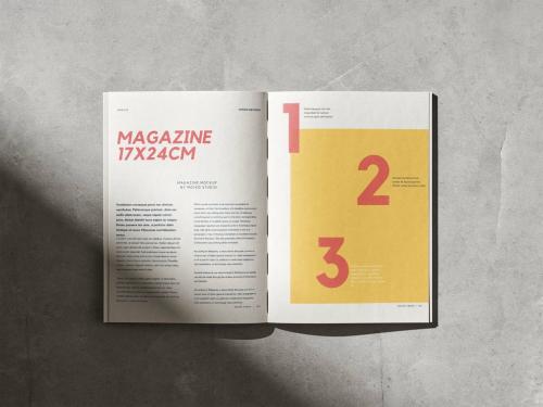 Top View of an Open Magazine or Book Mockup with Shadow