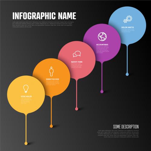 Dark Infographic Template with Bubble Pointers on the Line