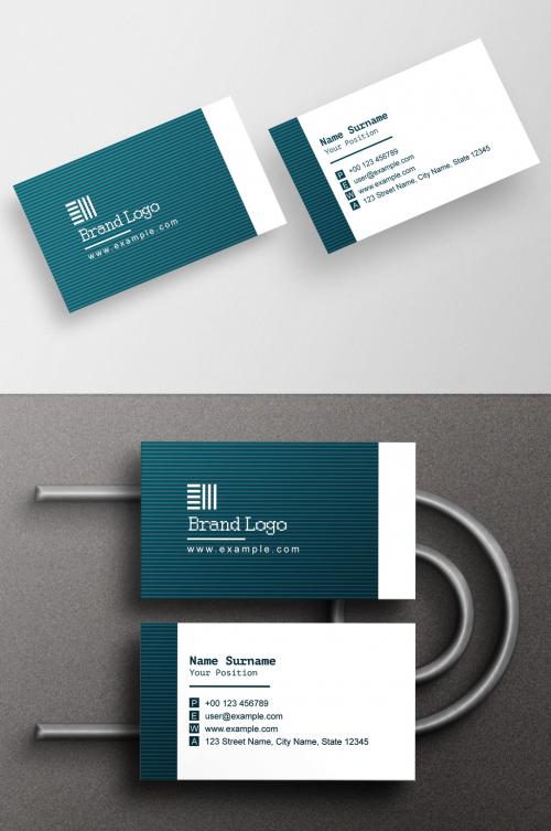 Business Card Layout with Blue Shape