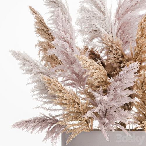 A lush bouquet of dried flowers with pink pampas grass, a vase of Cortaderia, branches. 190.