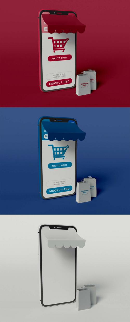 Online Shopping Smartphone with Bags Mockup