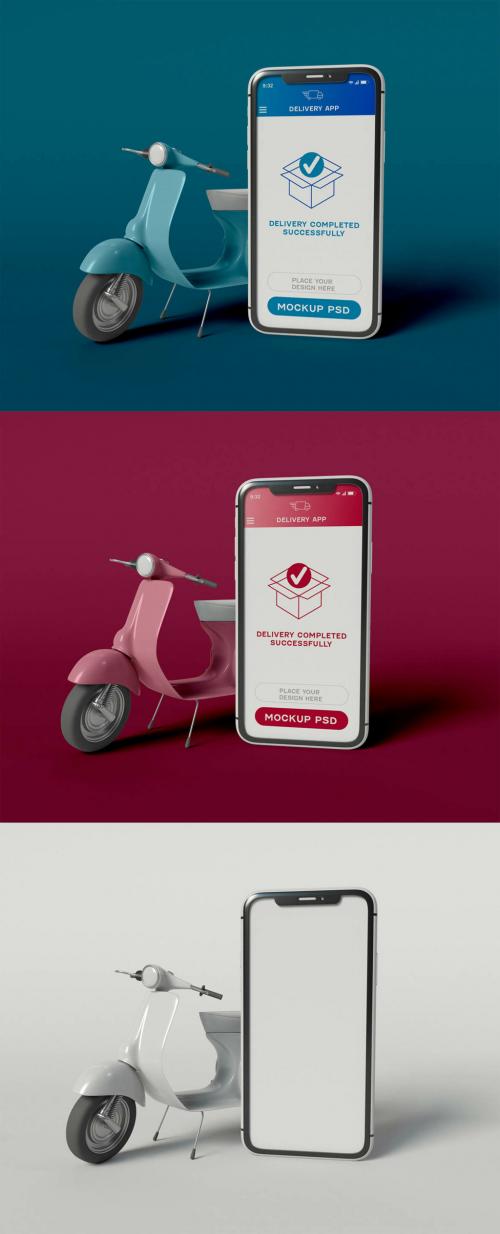 Smartphone with Delivery Motorcycle Mockup