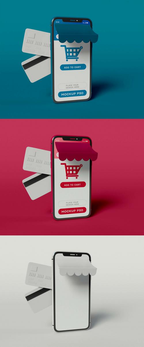 Smartphone with Credit Cards Online Shopping Mockup