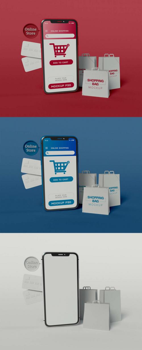 Smartphone with Online Shopping Bags Mockup