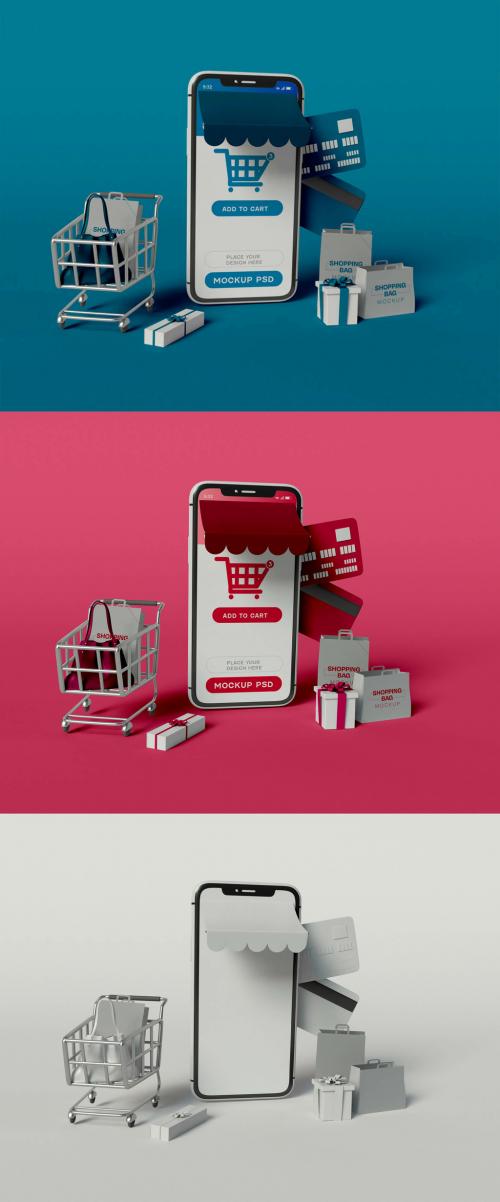 Smartphone with Shopping Cart Mockup