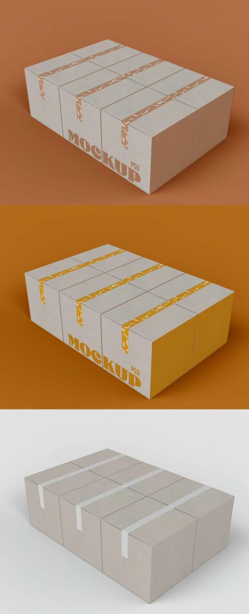 Six Square Boxes on Cart Mockup