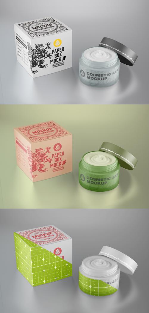 Cream Cosmetic Jar with Box Mockup