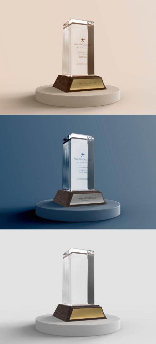 Rectangular Glass Trophy on a Platform Mockup