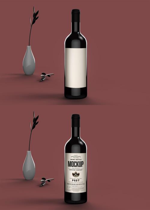 Bottle Mockup on an Old Rose Background and Floor