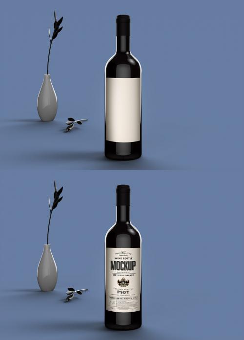 Bottle Mockup on an Old Blue Background Wall and Floor