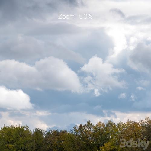 Cloudy panorama with autumn trees. 2 pcs