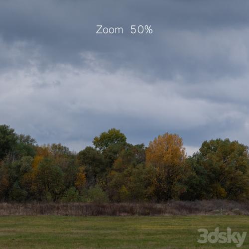 Cloudy panorama with autumn trees. 2 pcs